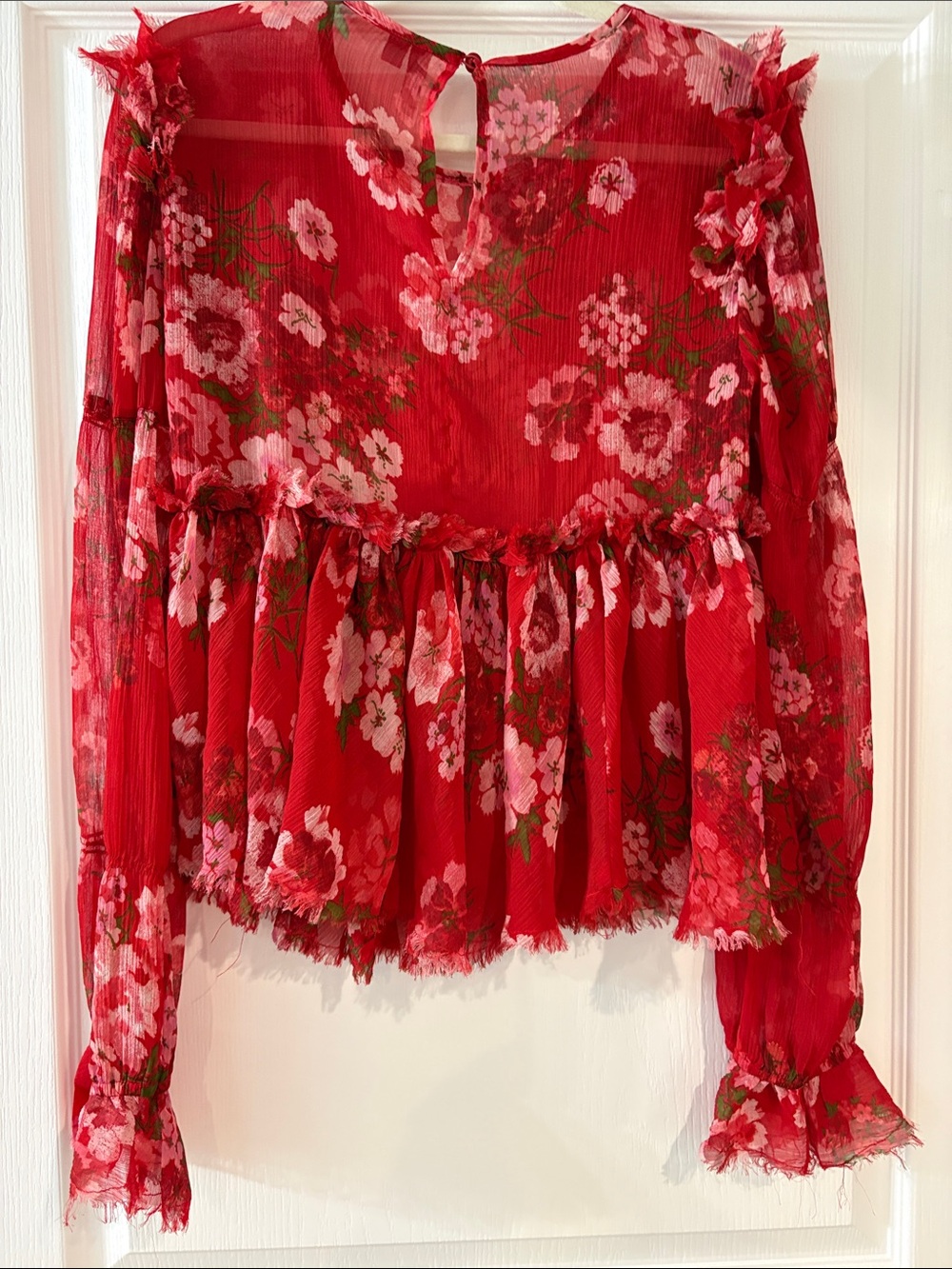ASOS Red Floral Ruffled Peplum Blouse - Picture 4 of 4